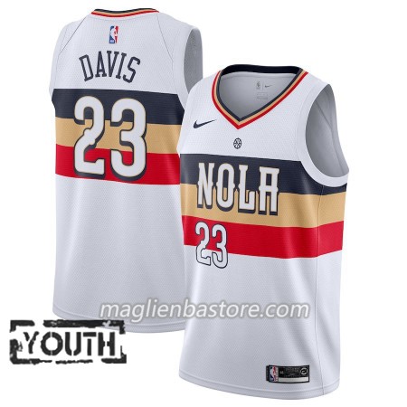 Maglia NBA New Orleans Pelicans Anthony Davis 23 2018-19 Nike Bianco Swingman - Bambino